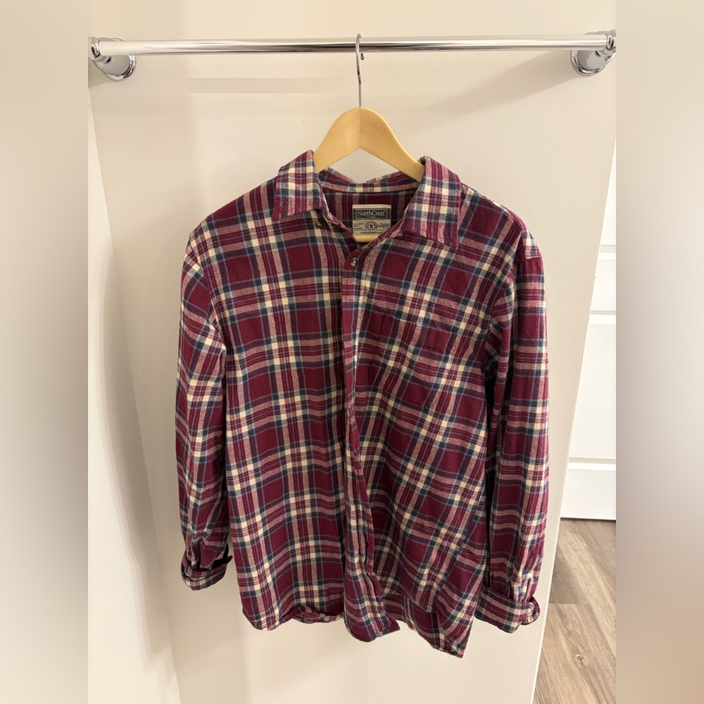 Northcrest Men's Plaid Shirt - Burgundy and Cream